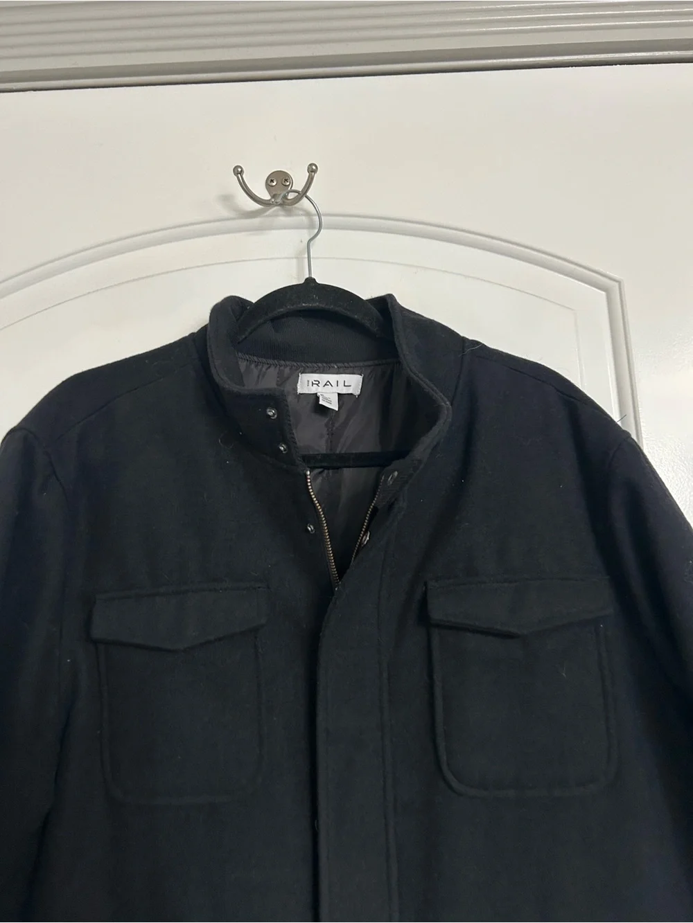 The Rail Military Field Wool Blend Jacket Size XL Black Minimalist Chic Utility